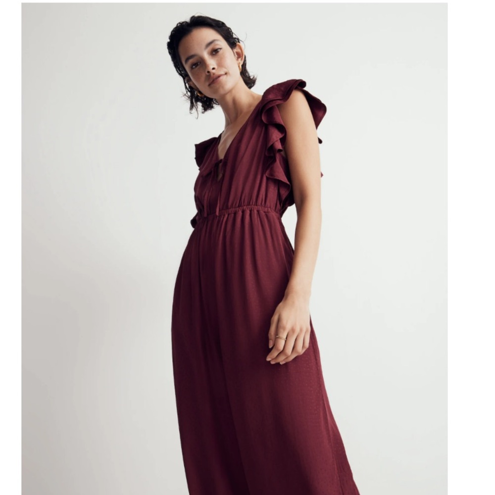 Madewell Wine Red Flutter-Sleeve Jumpsuit - Picture 2 of 14